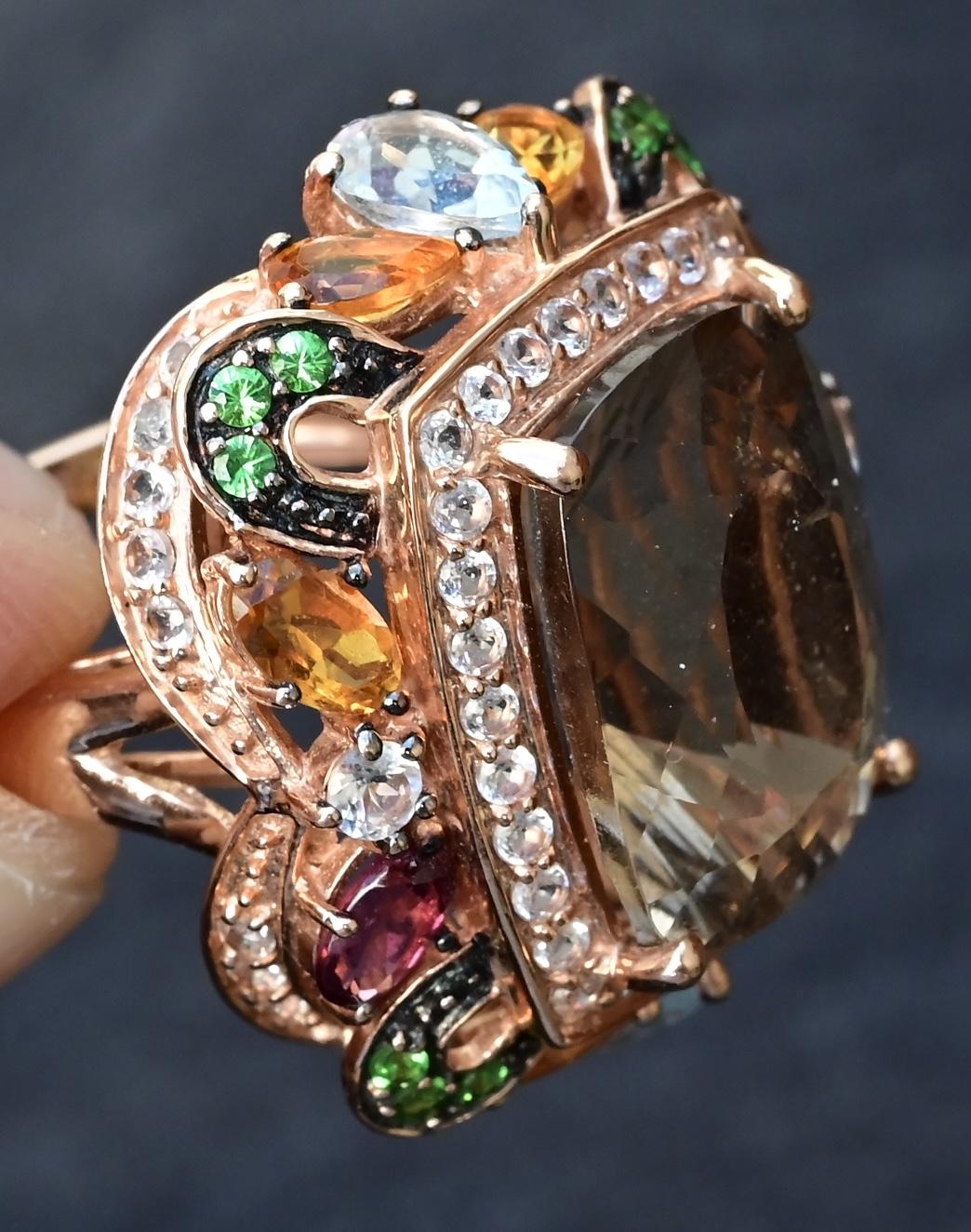 14K Rose Gold Levian Ring With Smokey Quartz Fine Beautiful Color Gemstones