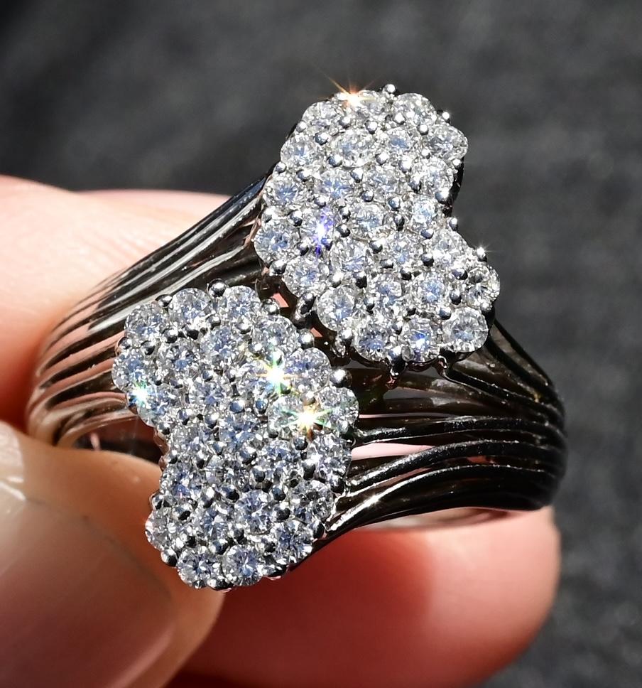 Very Fine 14K White Gold Sonia B. Double Heart Diamond Ring