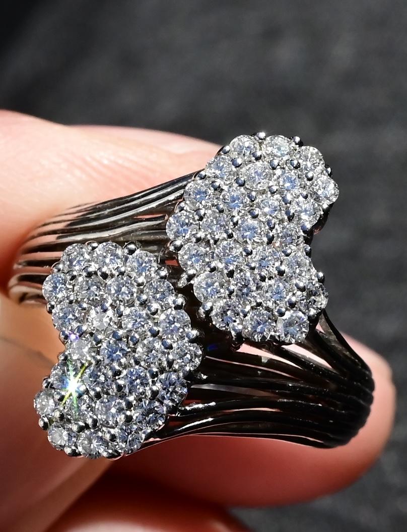 Very Fine 14K White Gold Sonia B. Double Heart Diamond Ring