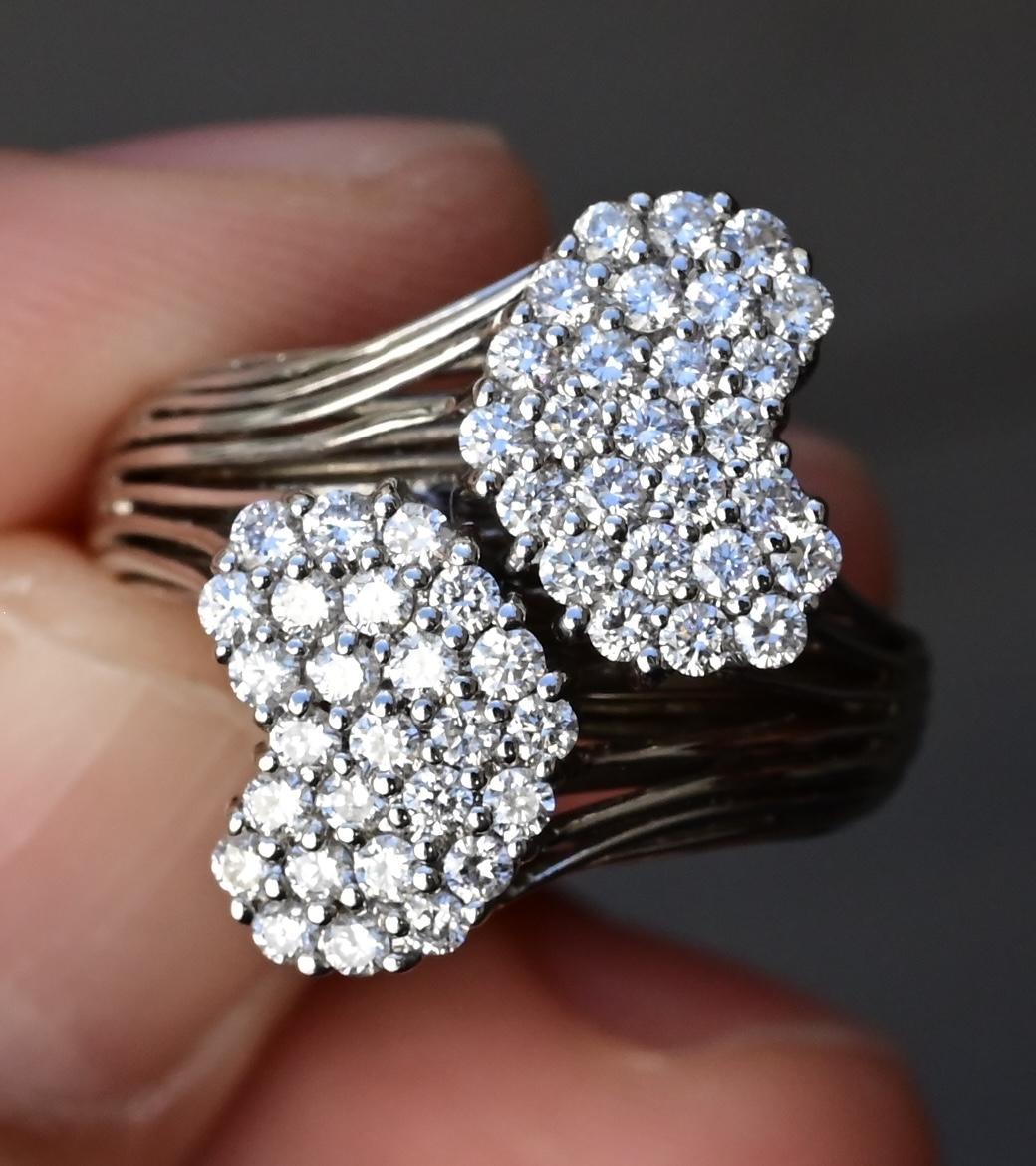 Very Fine 14K White Gold Sonia B. Double Heart Diamond Ring