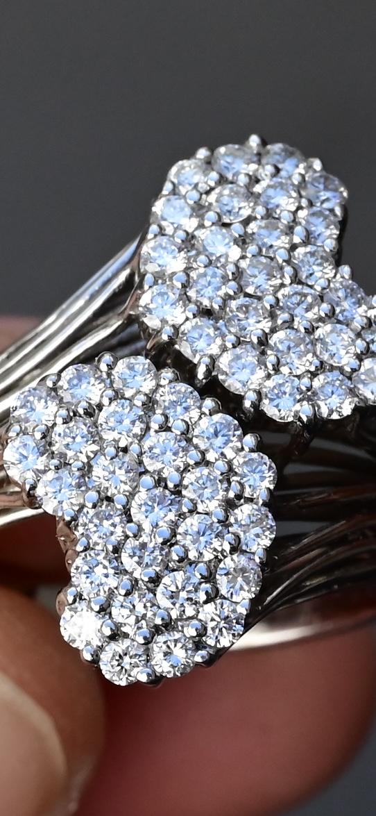 Very Fine 14K White Gold Sonia B. Double Heart Diamond Ring