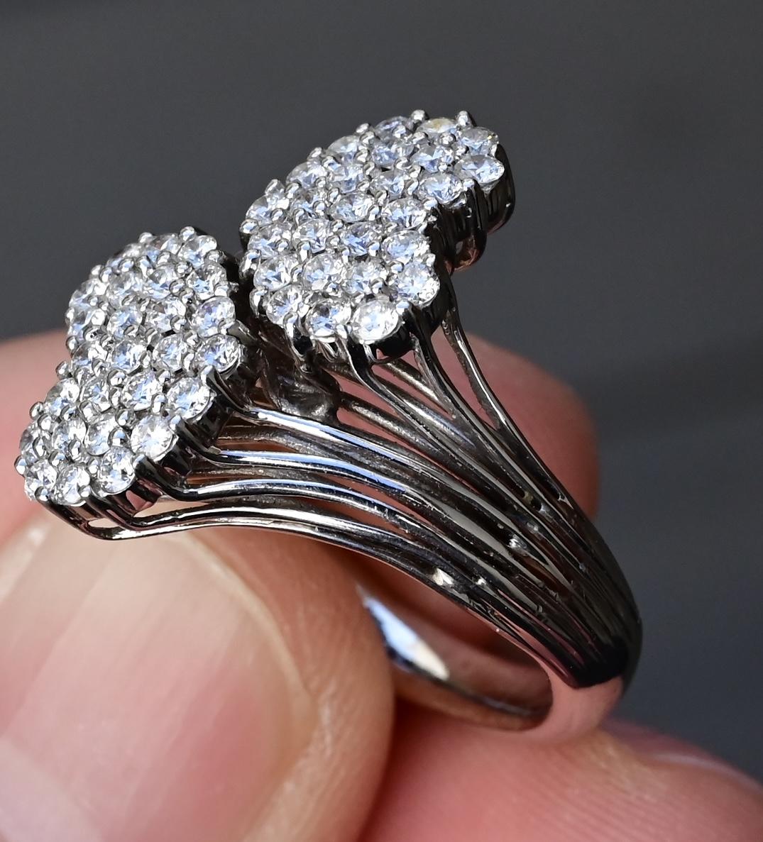 Very Fine 14K White Gold Sonia B. Double Heart Diamond Ring