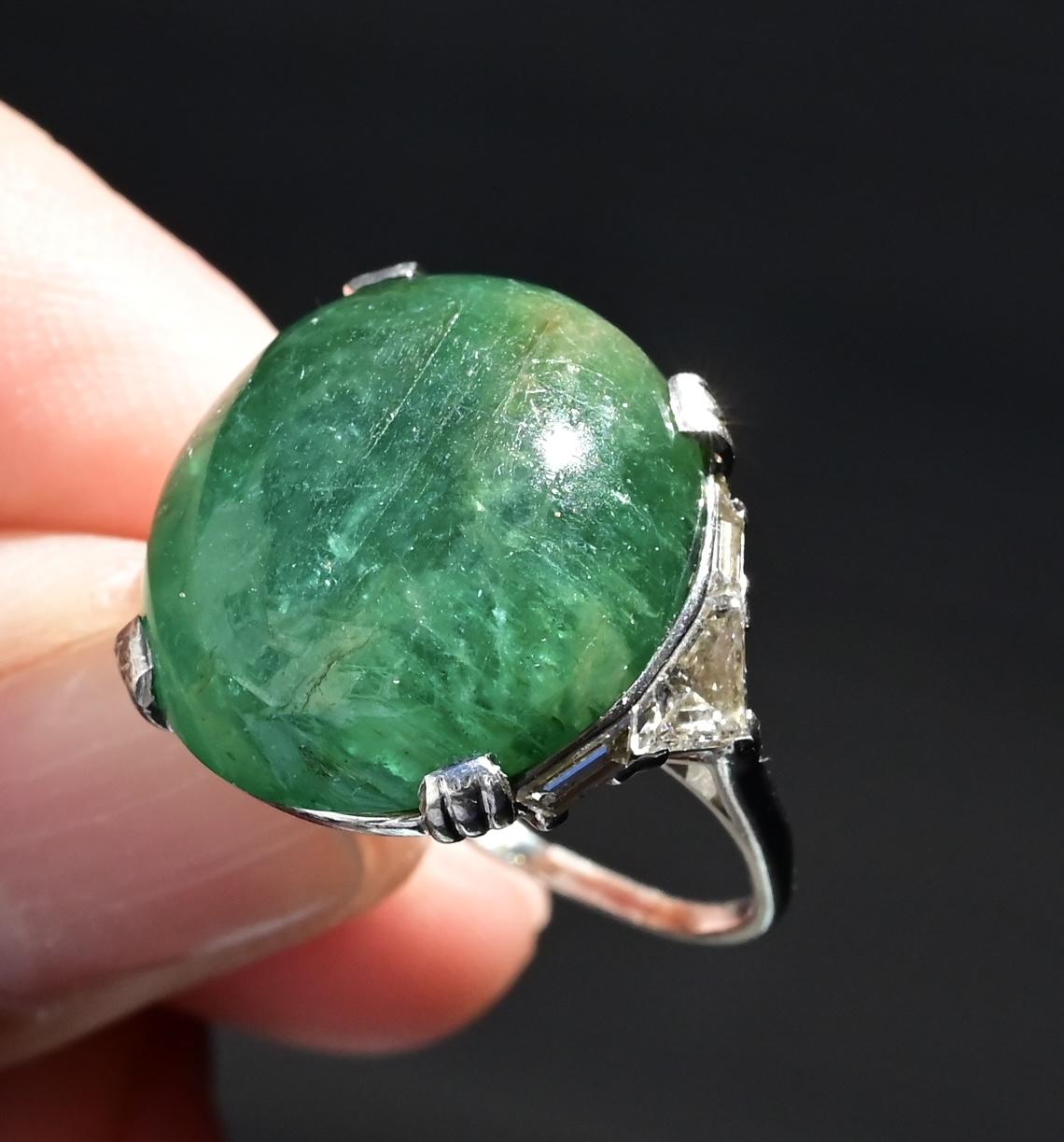 Exquisite 16-17 Carat Approx. Cabochon Emerald Ring in Platinum
