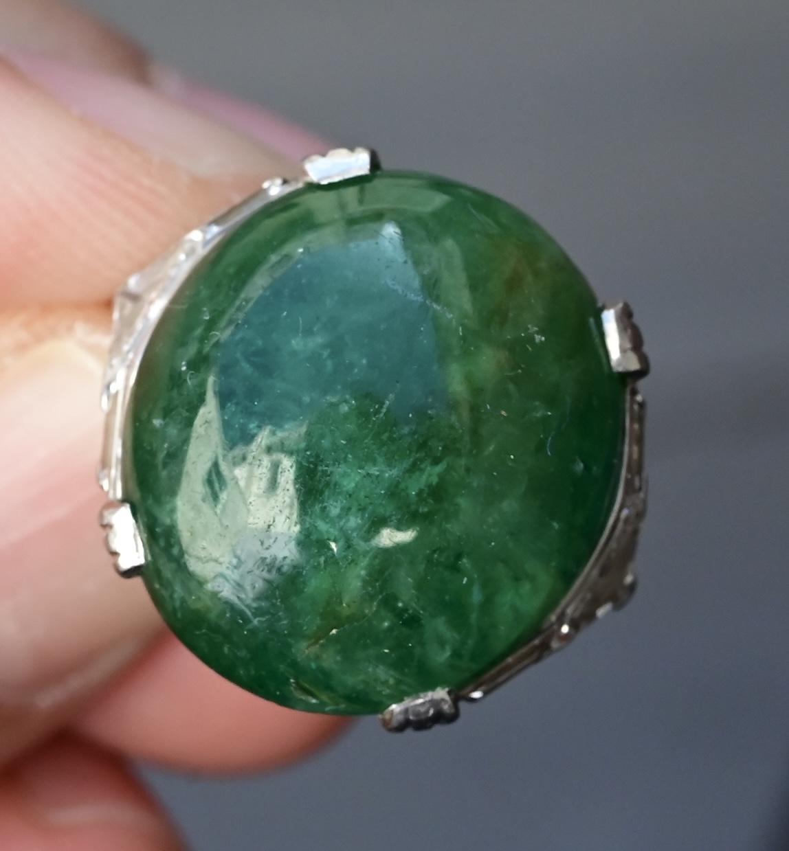 Exquisite 16-17 Carat Approx. Cabochon Emerald Ring in Platinum