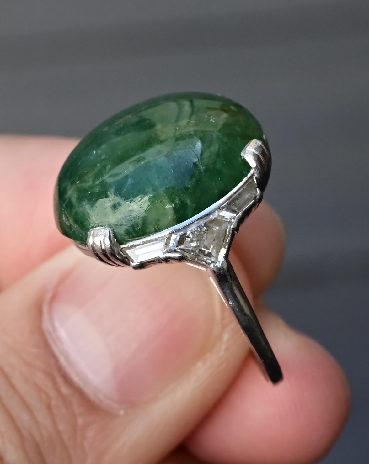 Exquisite 16-17 Carat Approx. Cabochon Emerald Ring in Platinum