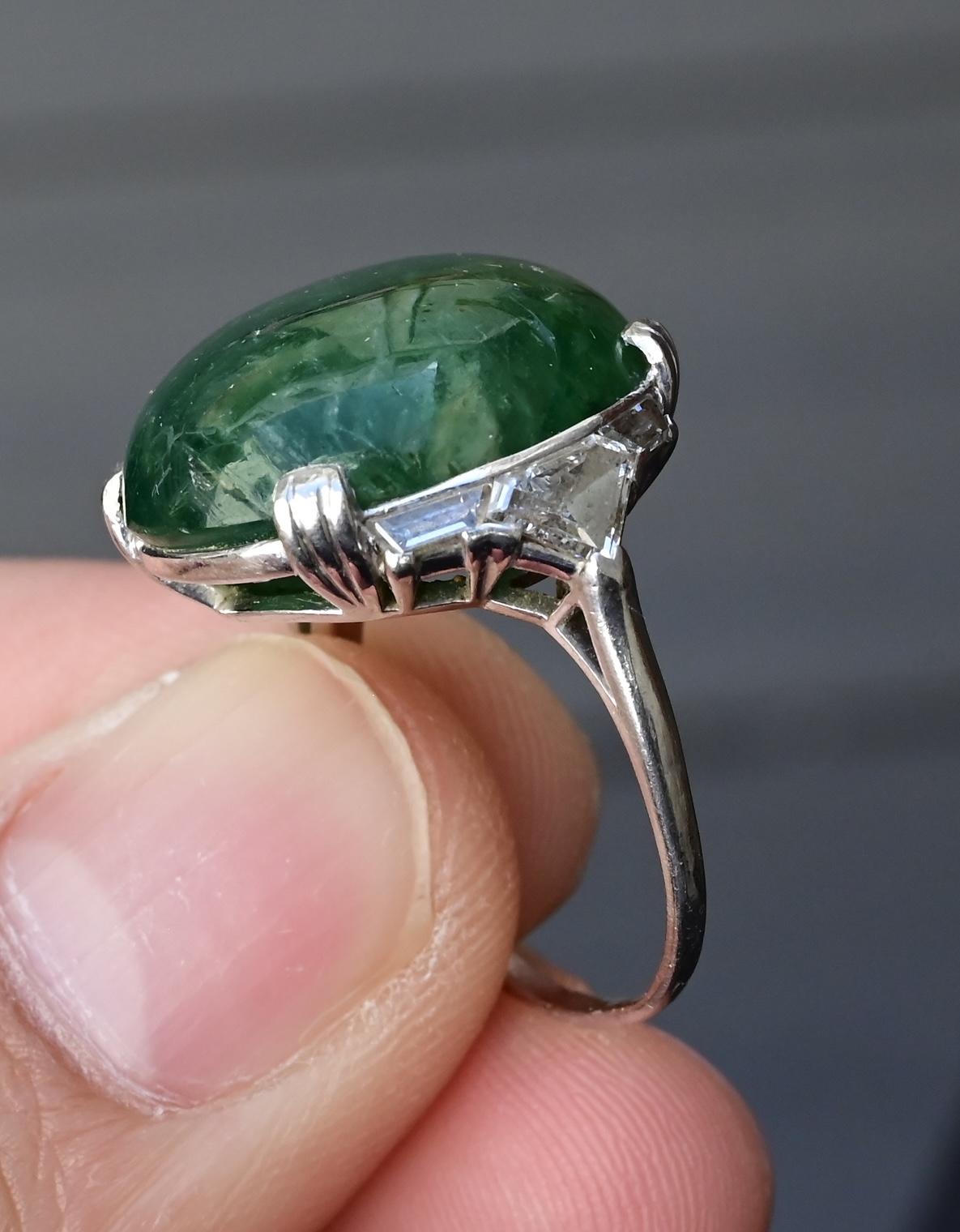 Exquisite 16-17 Carat Approx. Cabochon Emerald Ring in Platinum
