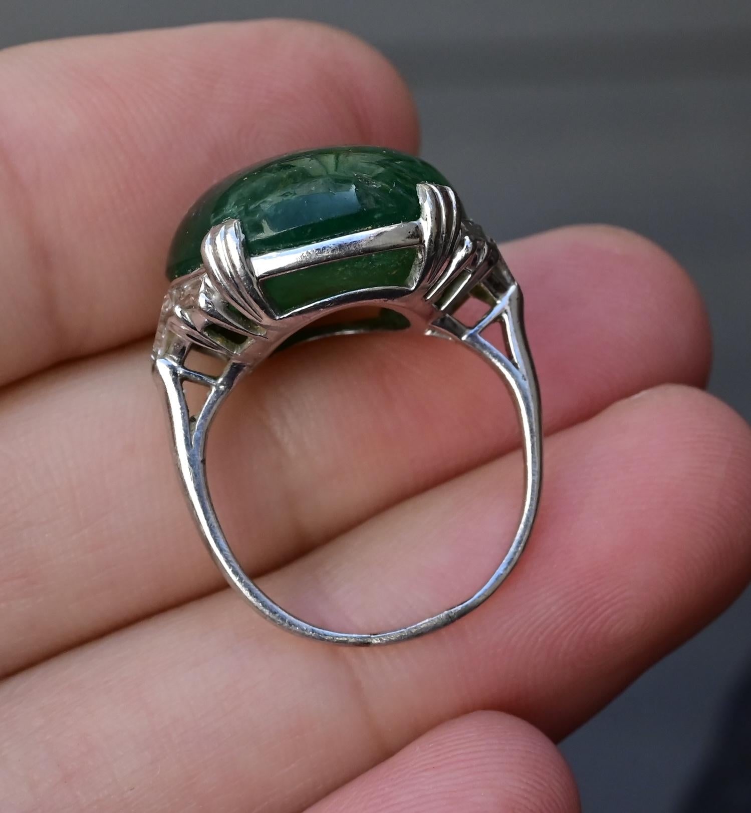 Exquisite 16-17 Carat Approx. Cabochon Emerald Ring in Platinum