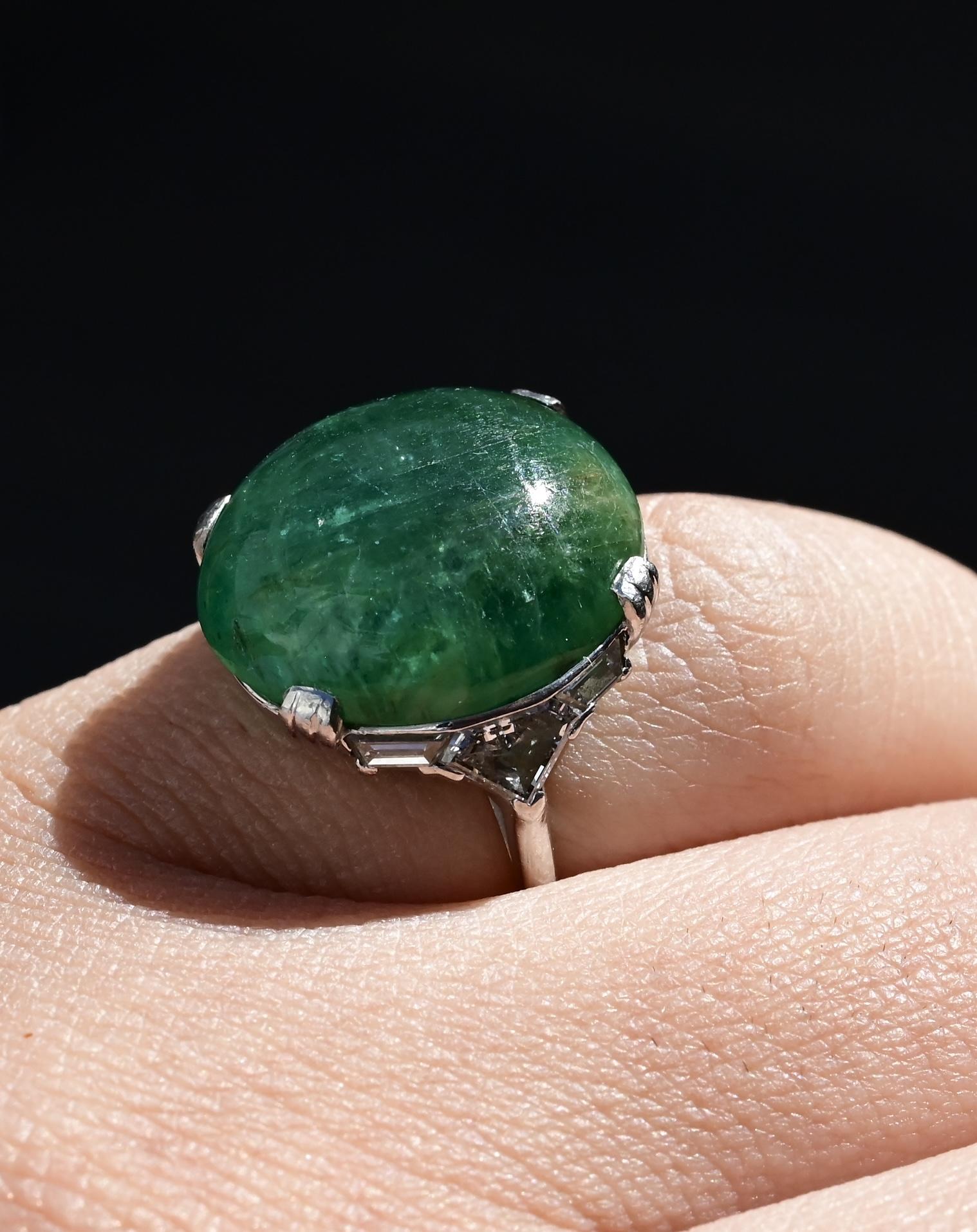 Exquisite 16-17 Carat Approx. Cabochon Emerald Ring in Platinum