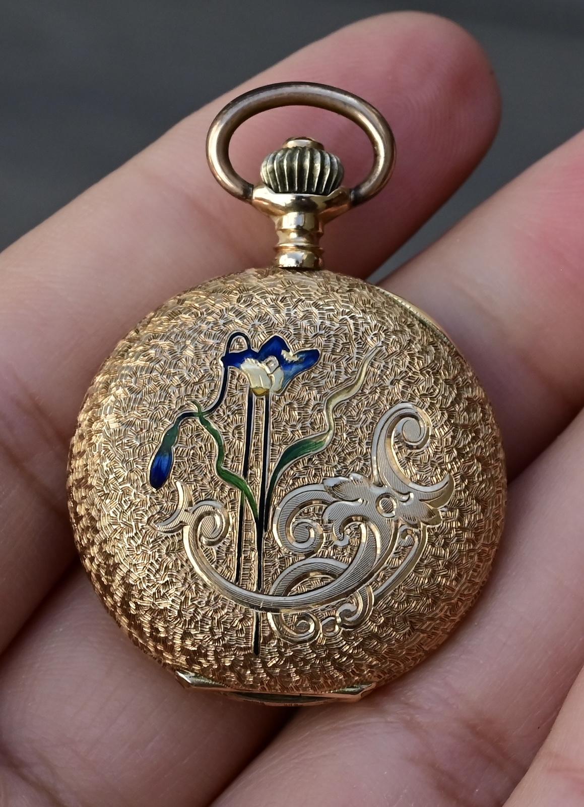 Exceptional Audemars Freres 14K Gold Enamel Pocket Watch