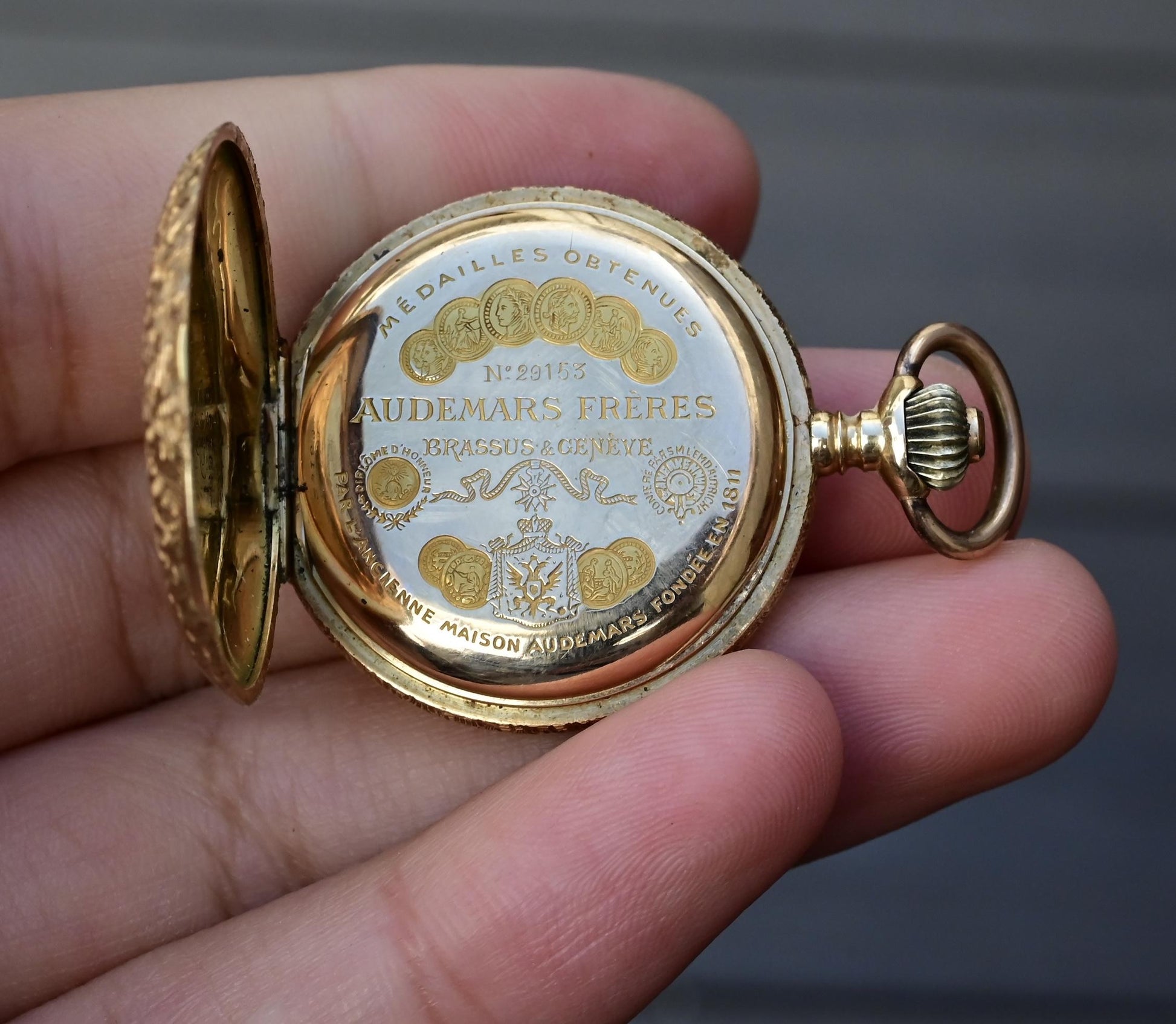 Exceptional Audemars Freres 14K Gold Enamel Pocket Watch