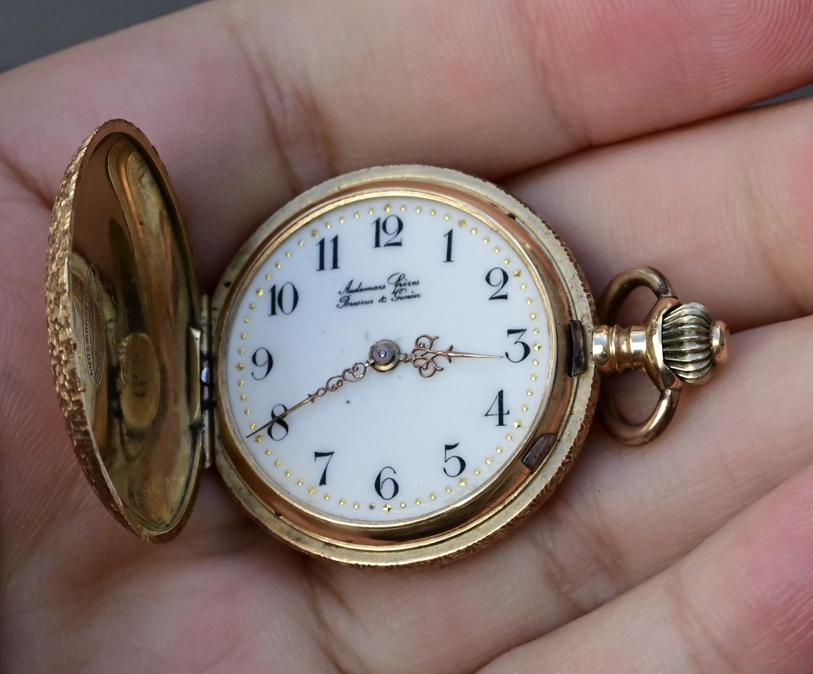 Exceptional Audemars Freres 14K Gold Enamel Pocket Watch