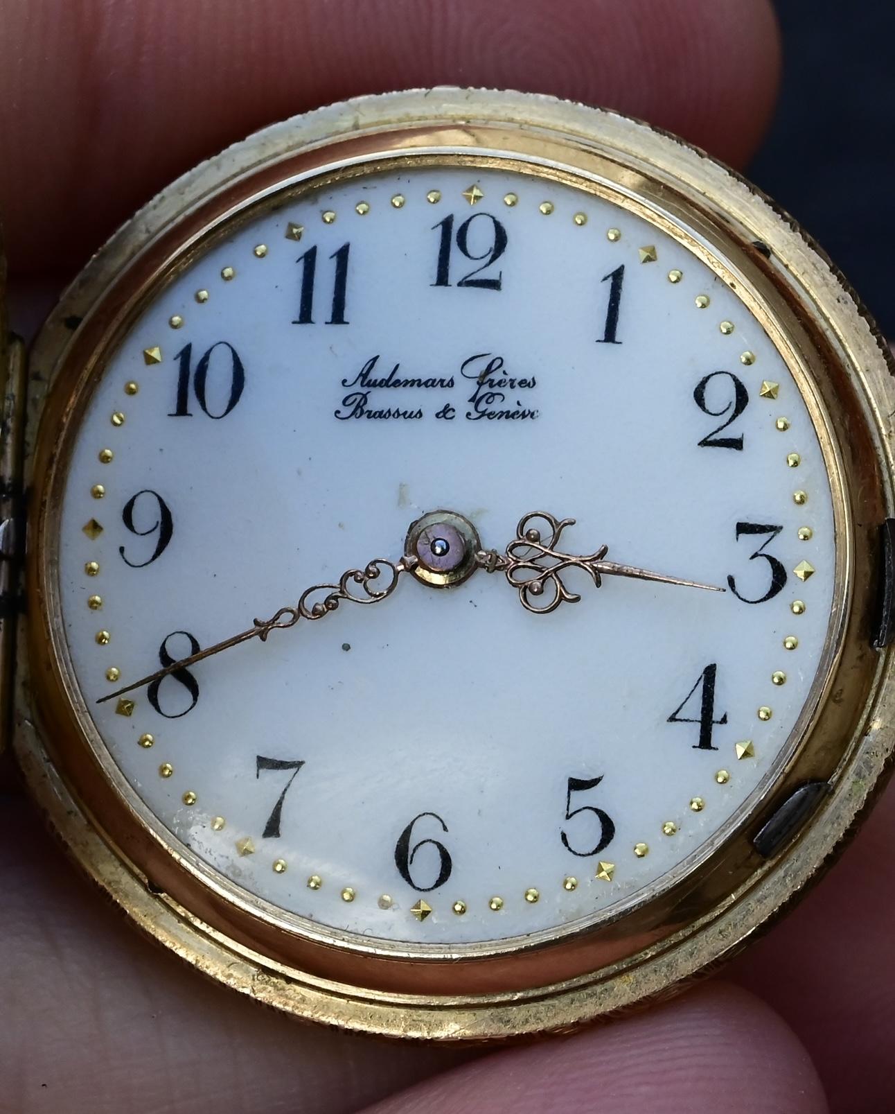 Exceptional Audemars Freres 14K Gold Enamel Pocket Watch