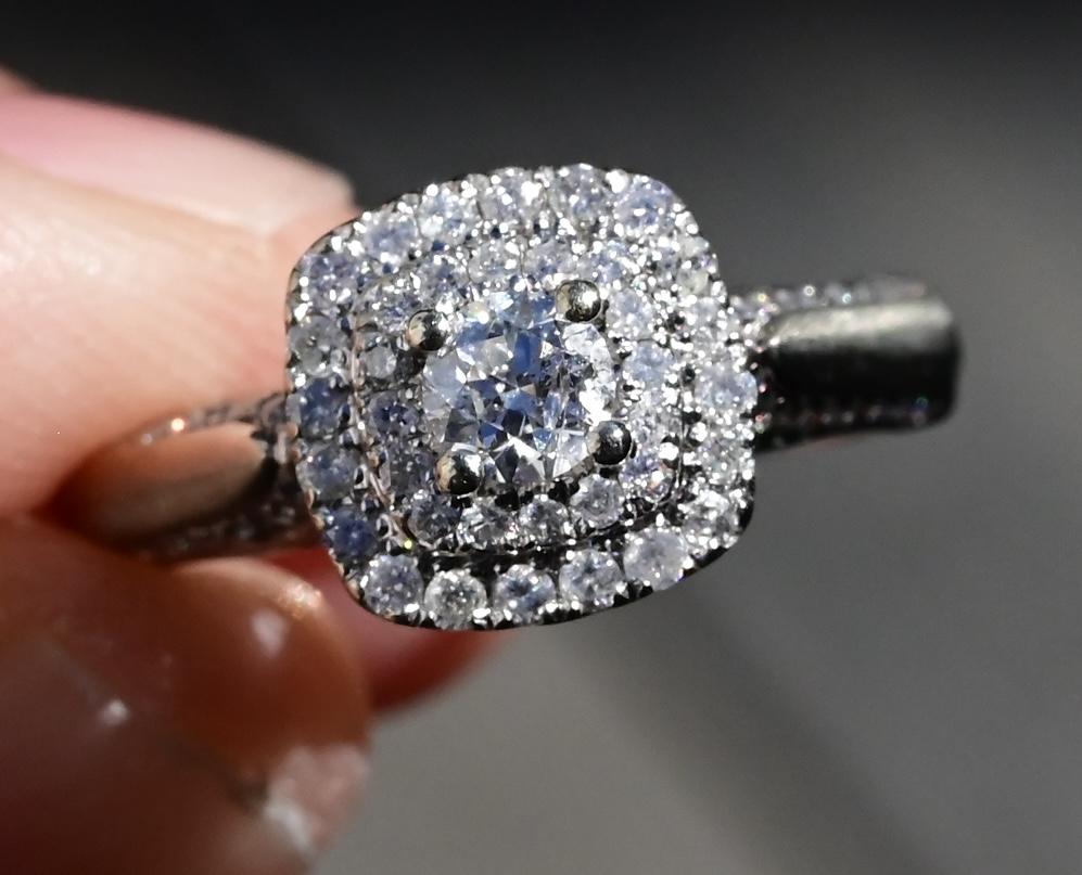 10K White Gold Diamond Ring with Blue Gemstones, 0.45 TCW, Size 6.75