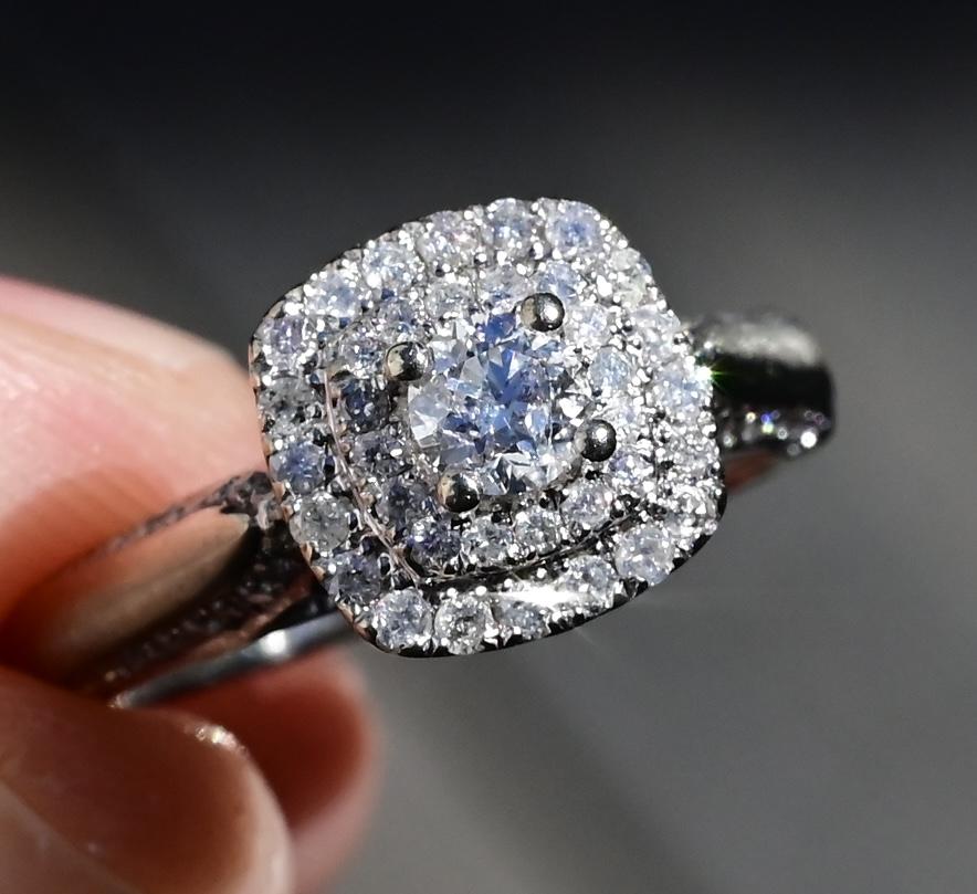 10K White Gold Diamond Ring with Blue Gemstones, 0.45 TCW, Size 6.75