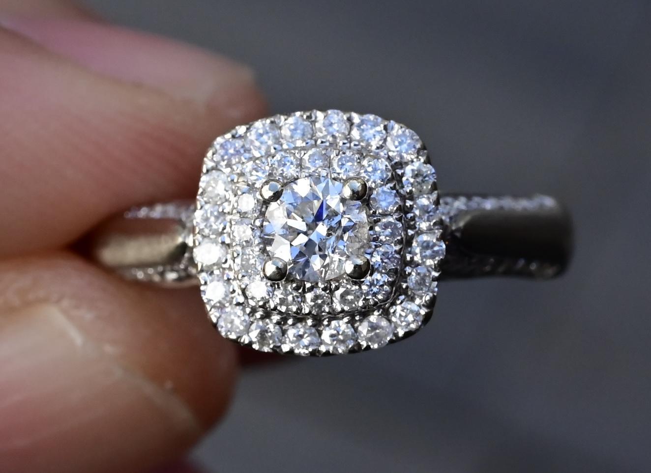10K White Gold Diamond Ring with Blue Gemstones, 0.45 TCW, Size 6.75