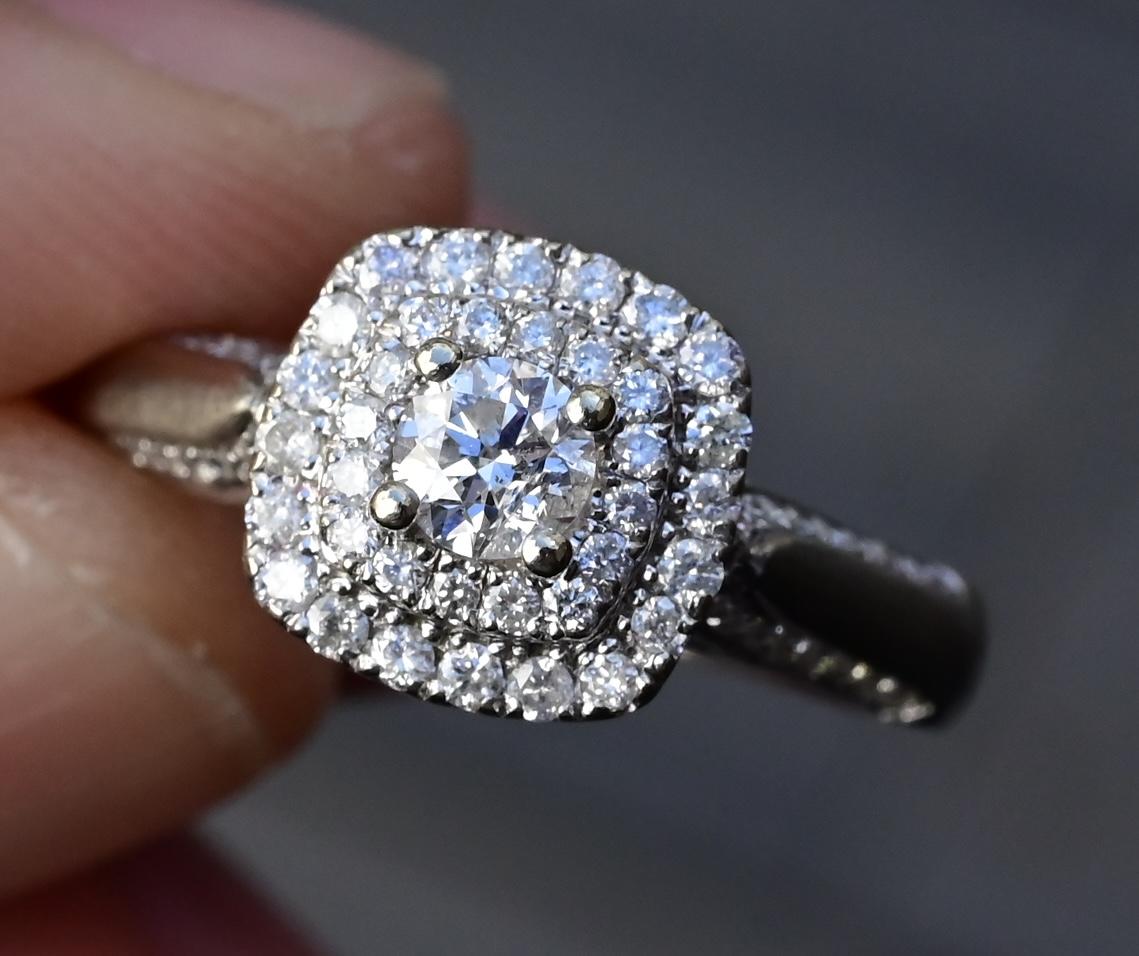 10K White Gold Diamond Ring with Blue Gemstones, 0.45 TCW, Size 6.75