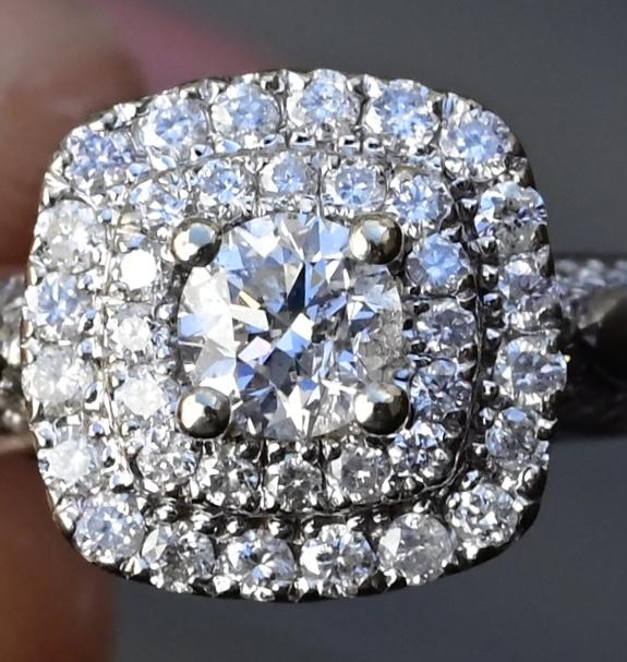 10K White Gold Diamond Ring with Blue Gemstones, 0.45 TCW, Size 6.75