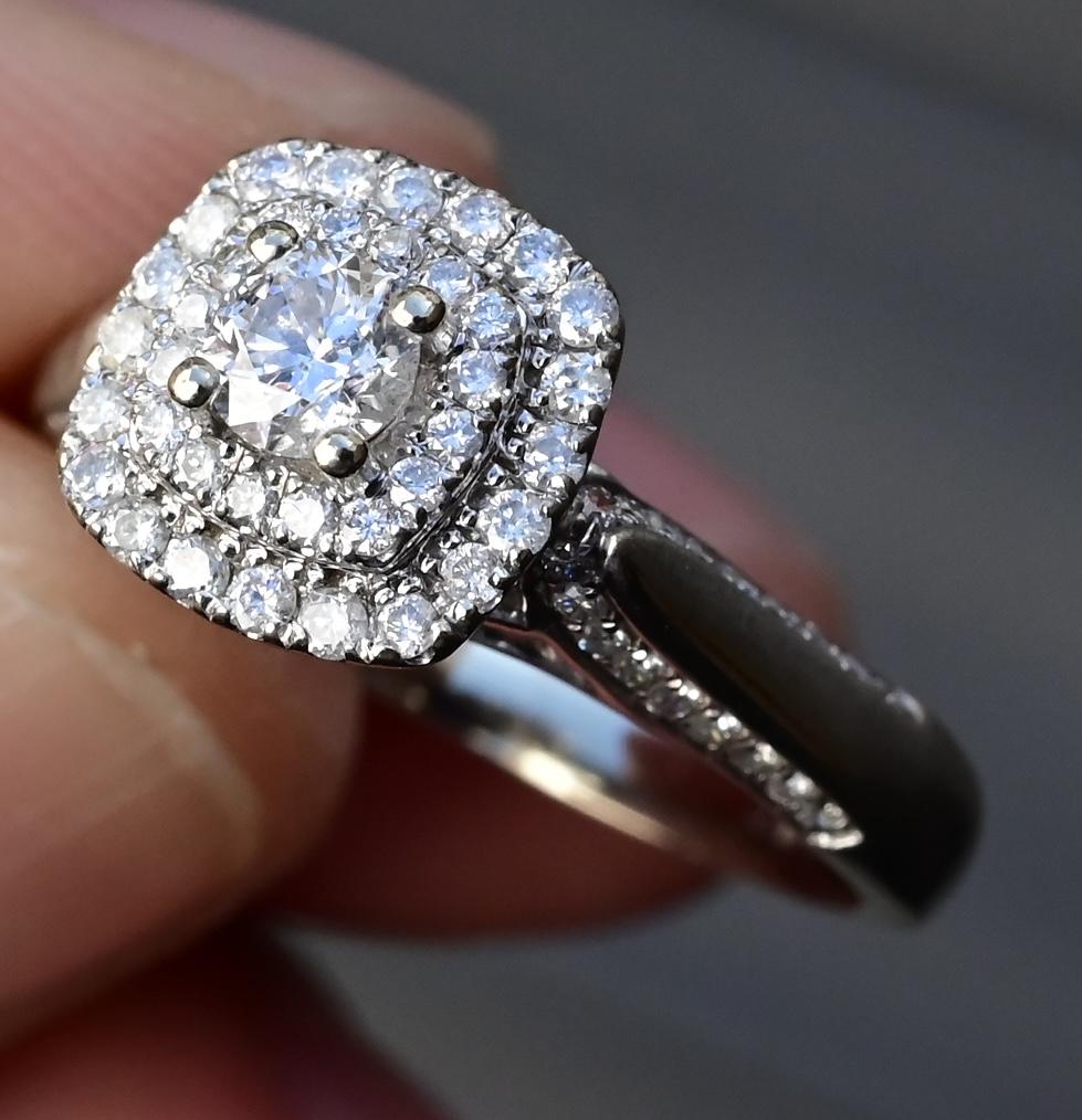 10K White Gold Diamond Ring with Blue Gemstones, 0.45 TCW, Size 6.75