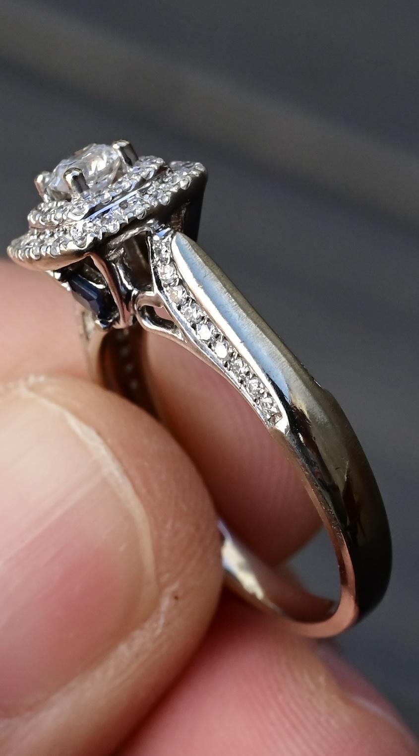 10K White Gold Diamond Ring with Blue Gemstones, 0.45 TCW, Size 6.75
