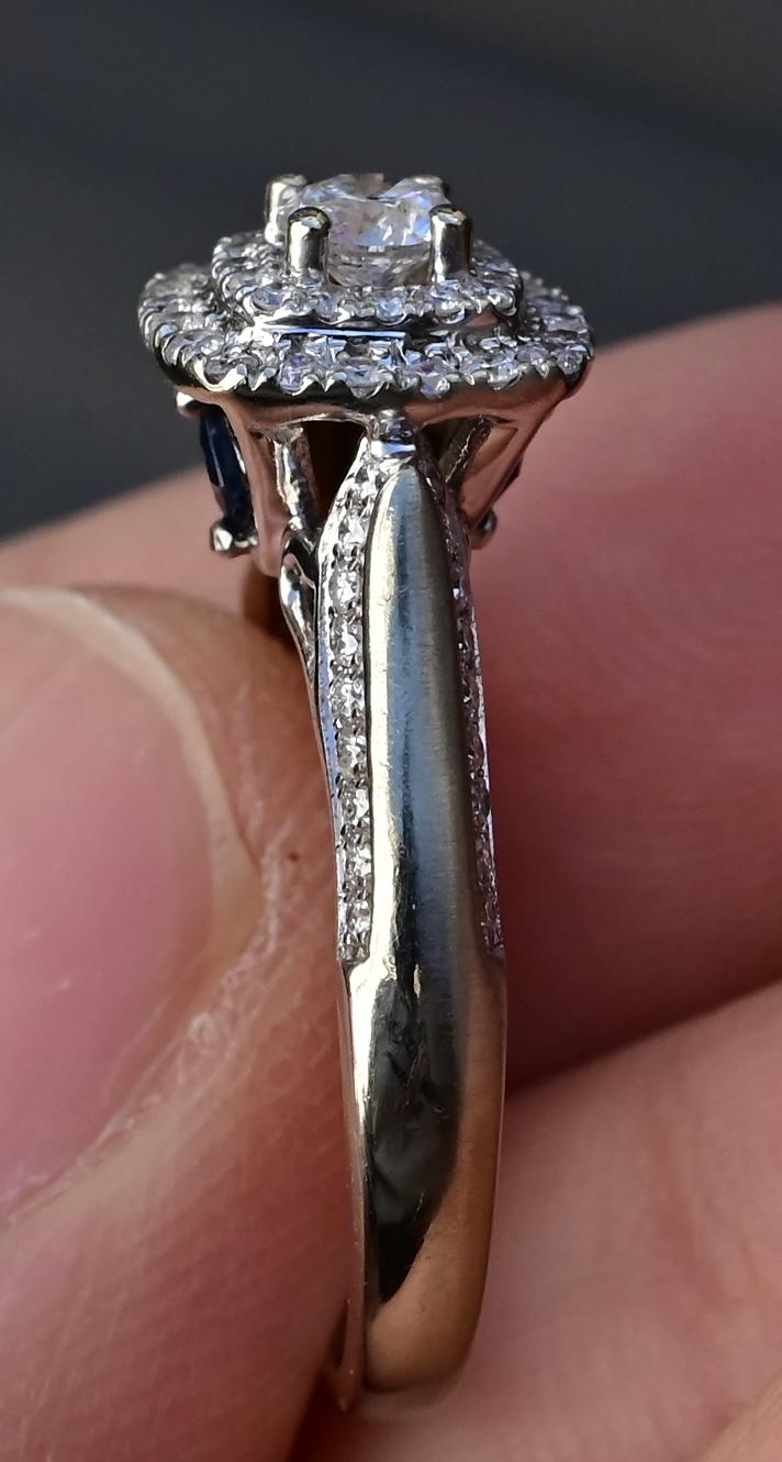 10K White Gold Diamond Ring with Blue Gemstones, 0.45 TCW, Size 6.75