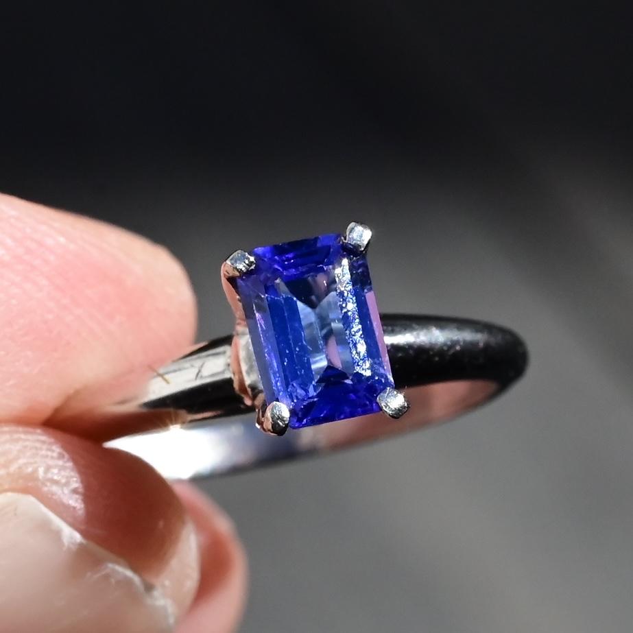 Elegant Platinum Emerald-Cut Tanzanite Solitaire Ring – 0.70 Carats Size 6