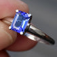 Elegant Platinum Emerald-Cut Tanzanite Solitaire Ring – 0.70 Carats Size 6