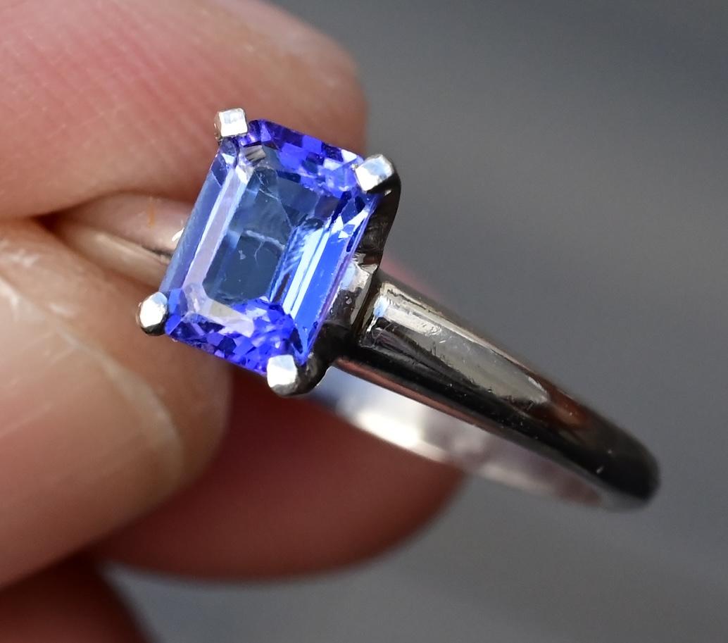 Elegant Platinum Emerald-Cut Tanzanite Solitaire Ring – 0.70 Carats Size 6