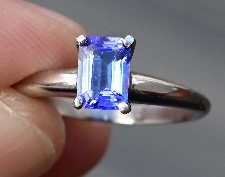 Elegant Platinum Emerald-Cut Tanzanite Solitaire Ring – 0.70 Carats Size 6