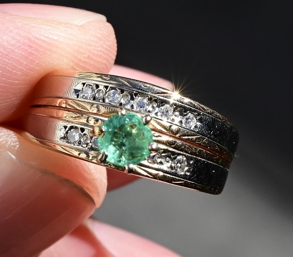14K Two-Tone Gold Emerald & Diamond Ring, IGI Certified, 5.01g