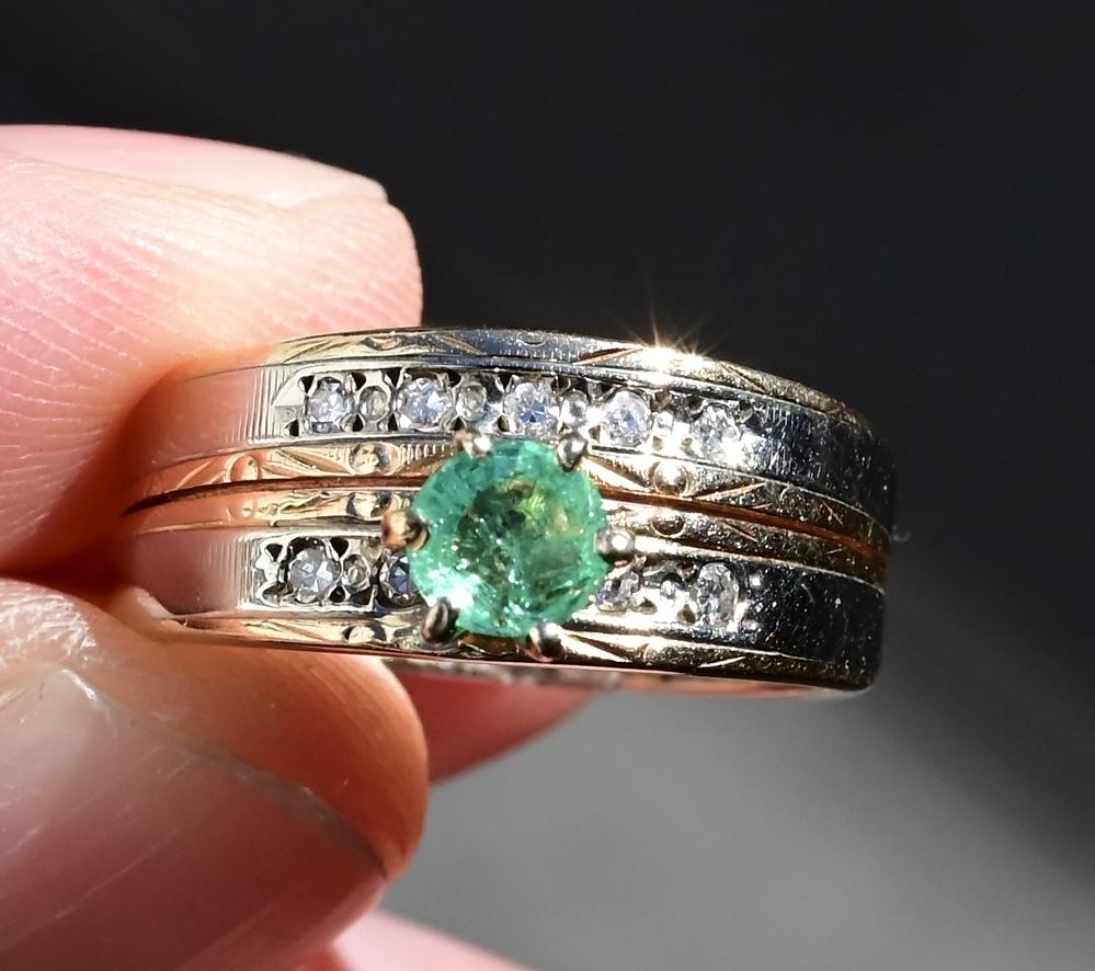 14K Two-Tone Gold Emerald & Diamond Ring, IGI Certified, 5.01g