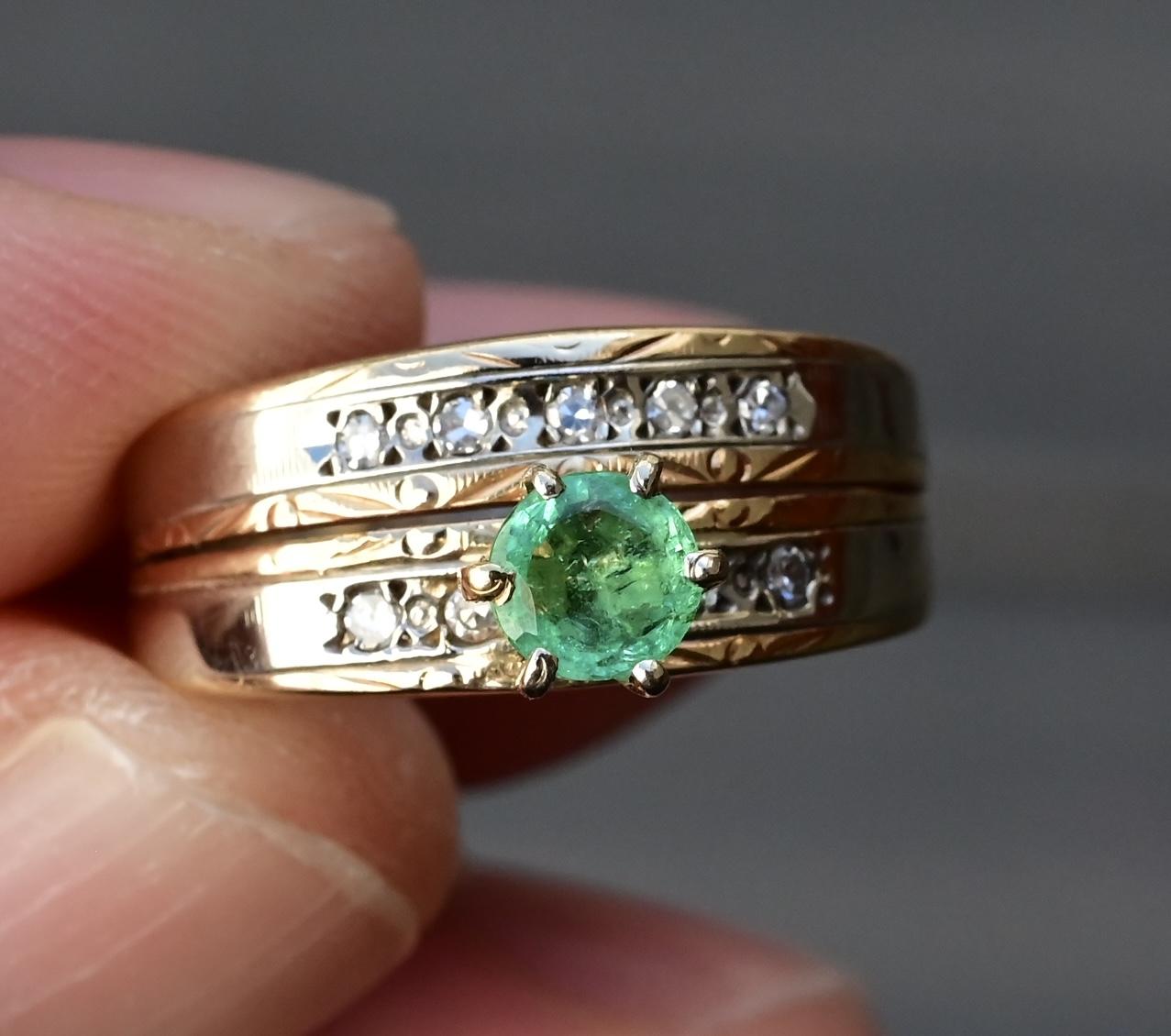 14K Two-Tone Gold Emerald & Diamond Ring, IGI Certified, 5.01g