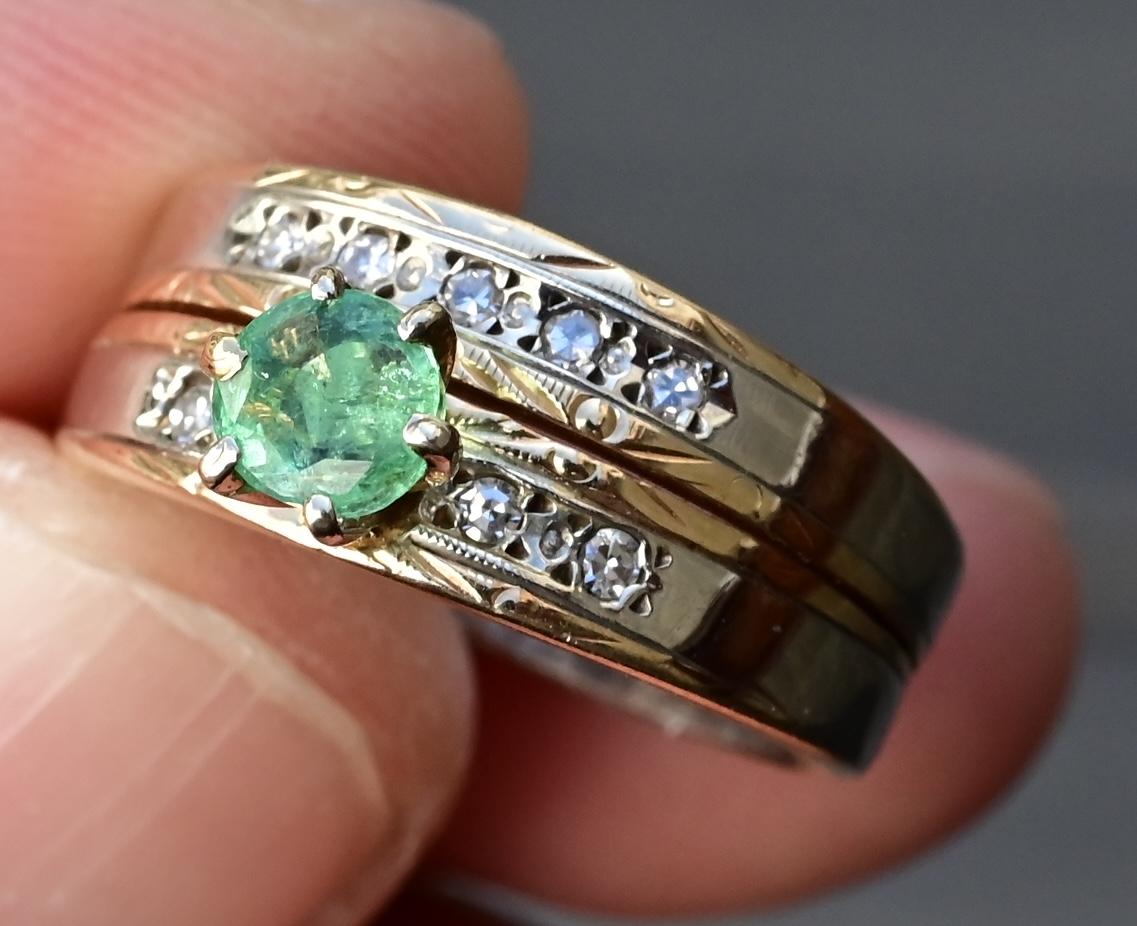 14K Two-Tone Gold Emerald & Diamond Ring, IGI Certified, 5.01g