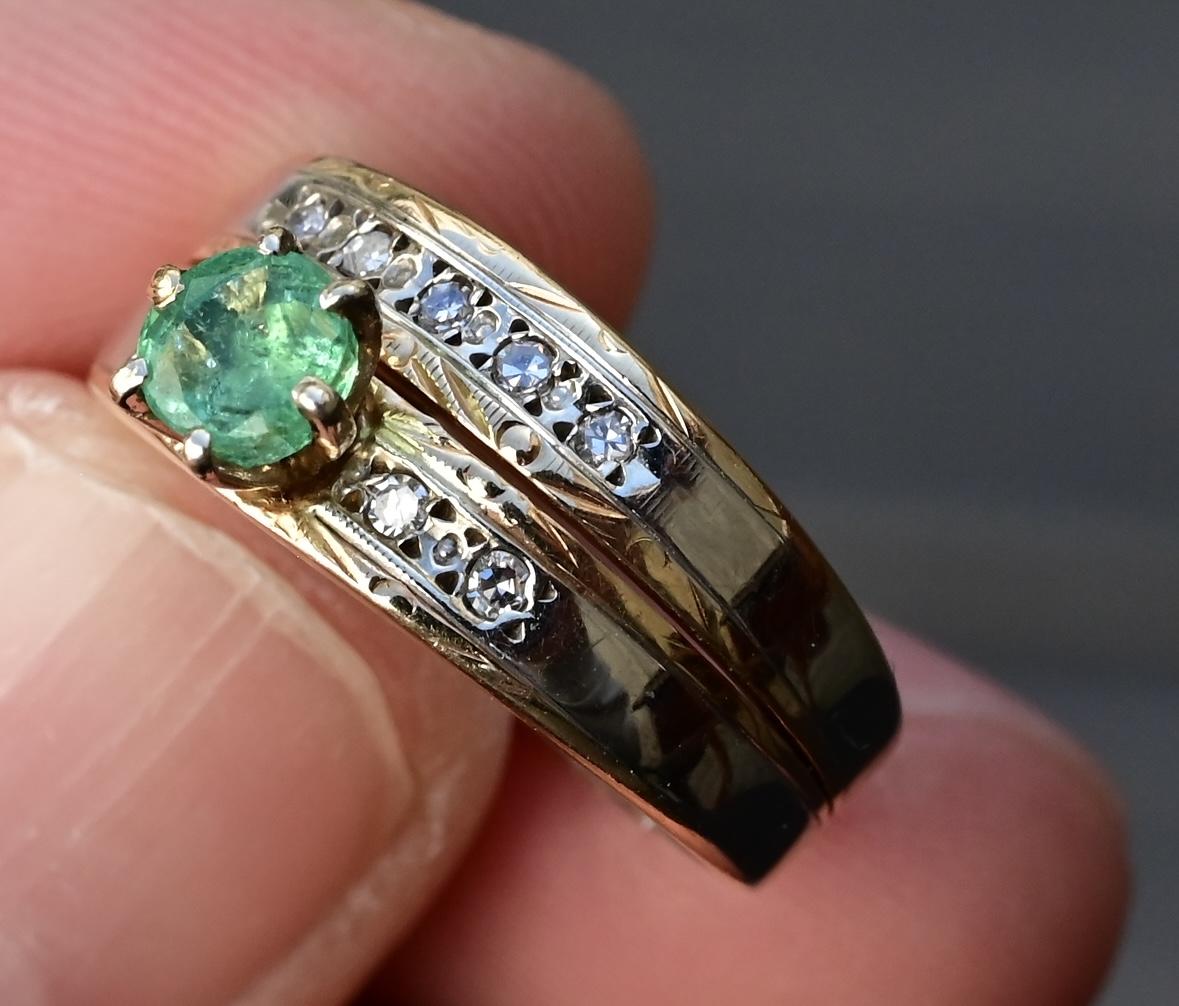 14K Two-Tone Gold Emerald & Diamond Ring, IGI Certified, 5.01g