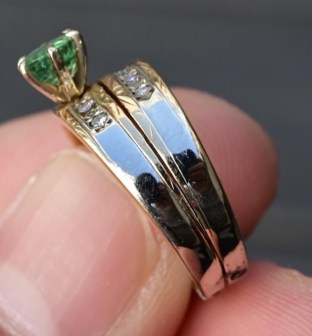 14K Two-Tone Gold Emerald & Diamond Ring, IGI Certified, 5.01g