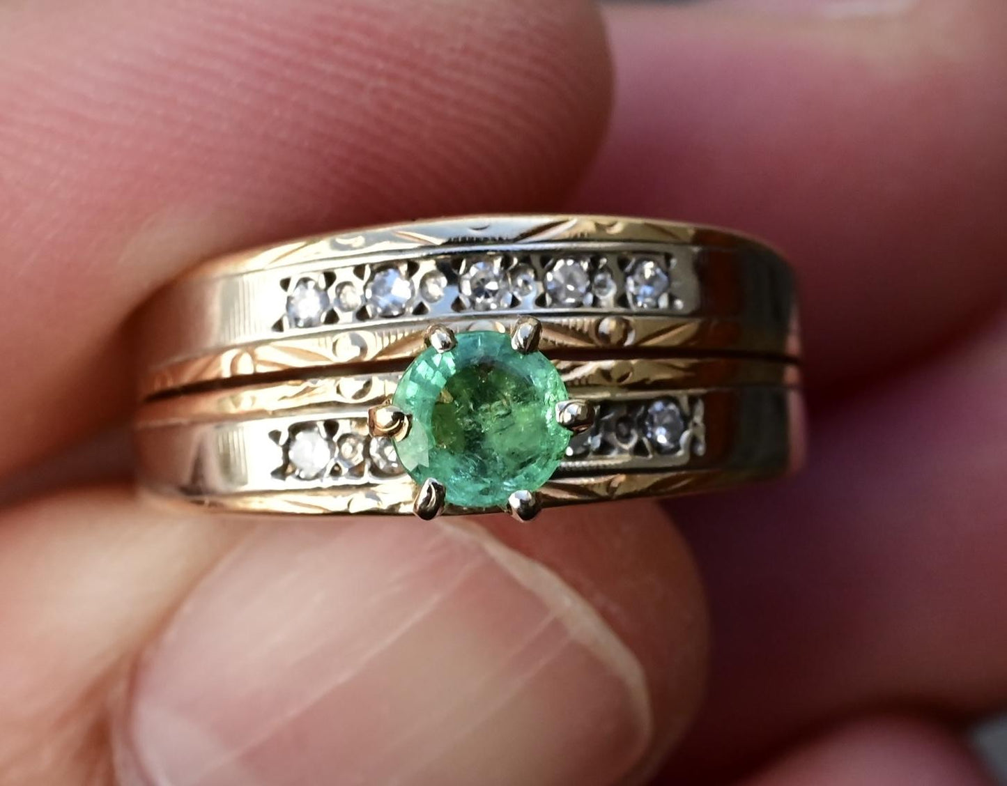 14K Two-Tone Gold Emerald & Diamond Ring, IGI Certified, 5.01g