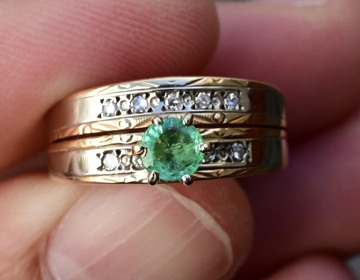 14K Two-Tone Gold Emerald & Diamond Ring, IGI Certified, 5.01g