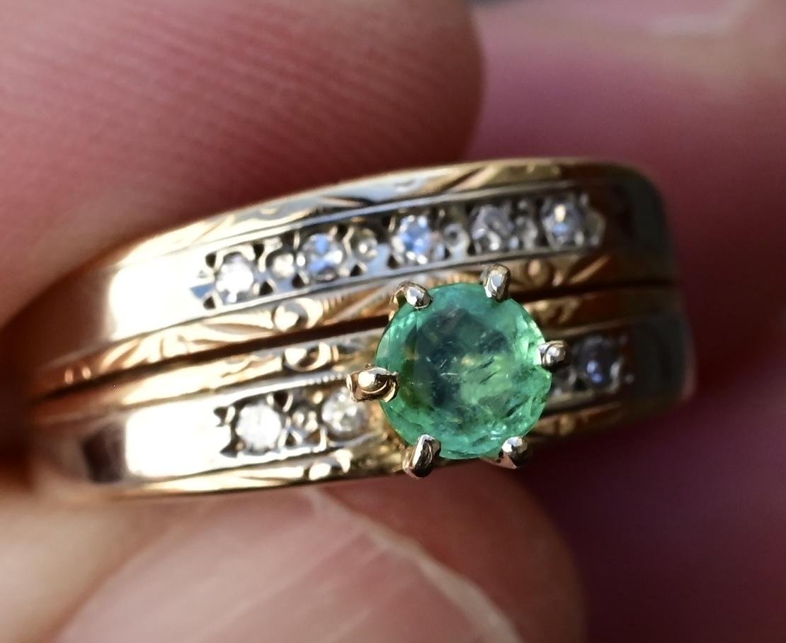 14K Two-Tone Gold Emerald & Diamond Ring, IGI Certified, 5.01g