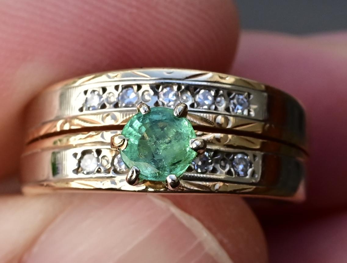 14K Two-Tone Gold Emerald & Diamond Ring, IGI Certified, 5.01g