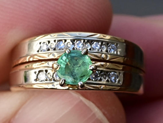 14K Two-Tone Gold Emerald & Diamond Ring, IGI Certified, 5.01g