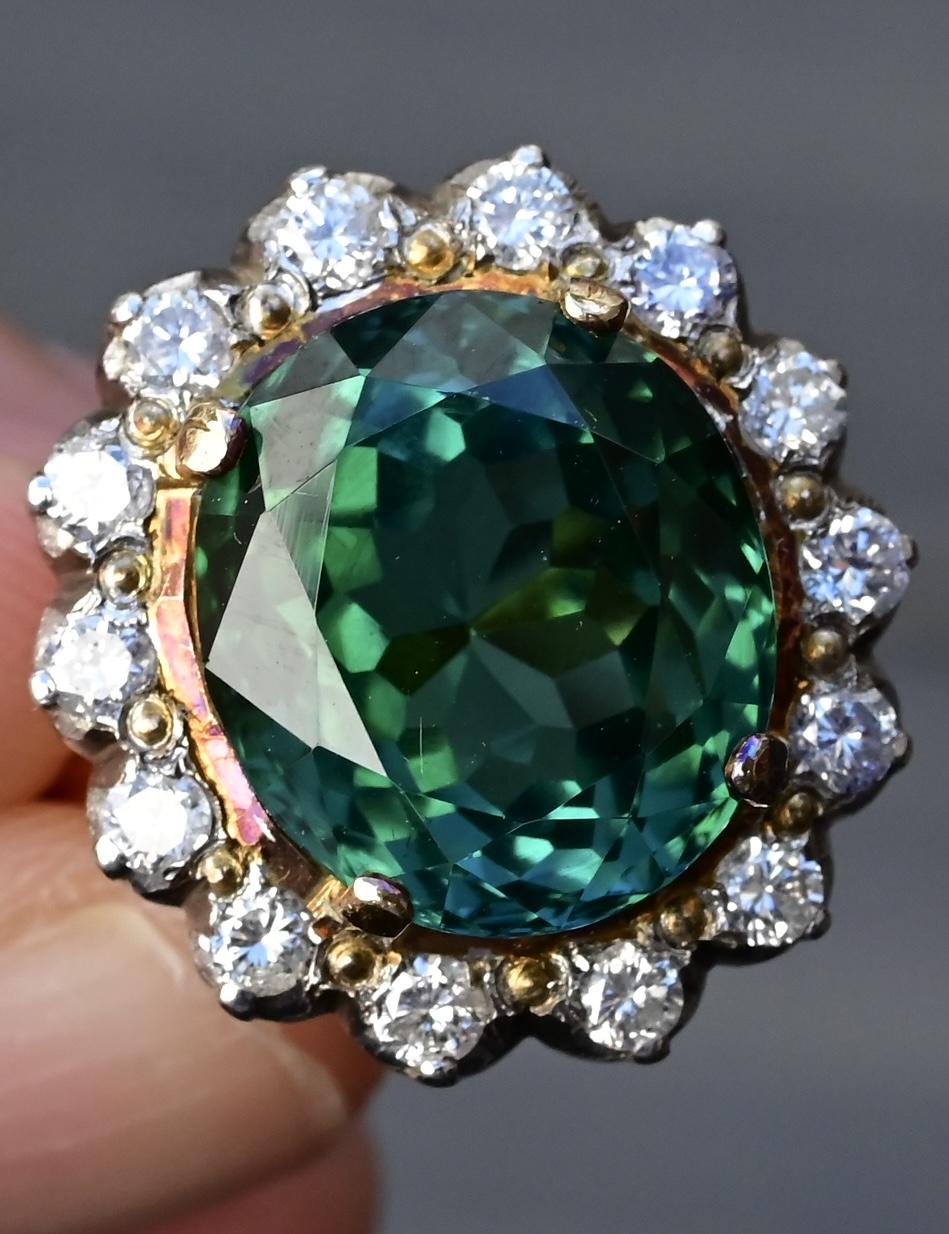 18K Gold 11.77ct Green Tourmaline & Diamond Halo Ring – 12.75g, Size 5.25