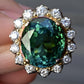 18K Gold 11.77ct Green Tourmaline & Diamond Halo Ring – 12.75g, Size 5.25