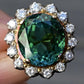 18K Gold 11.77ct Green Tourmaline & Diamond Halo Ring – 12.75g, Size 5.25