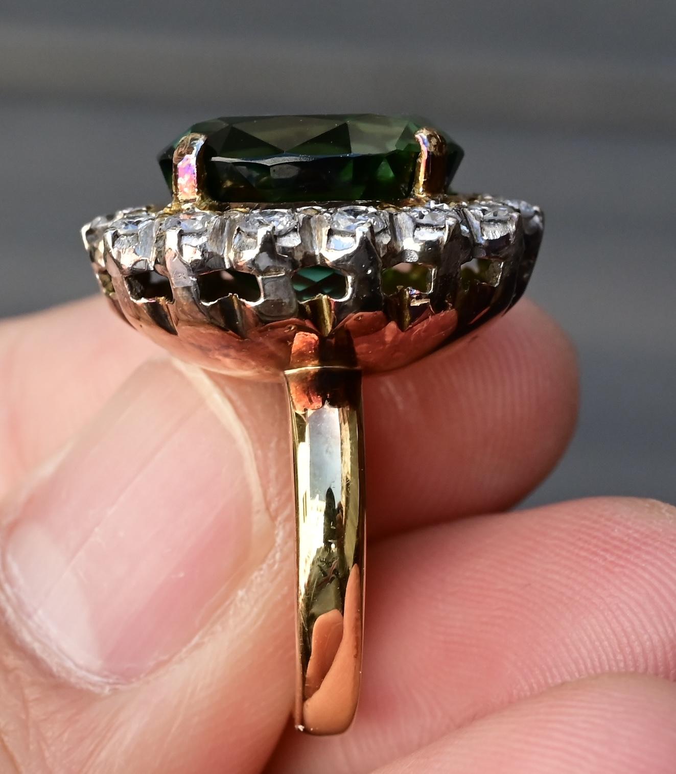 18K Gold 11.77ct Green Tourmaline & Diamond Halo Ring – 12.75g, Size 5.25