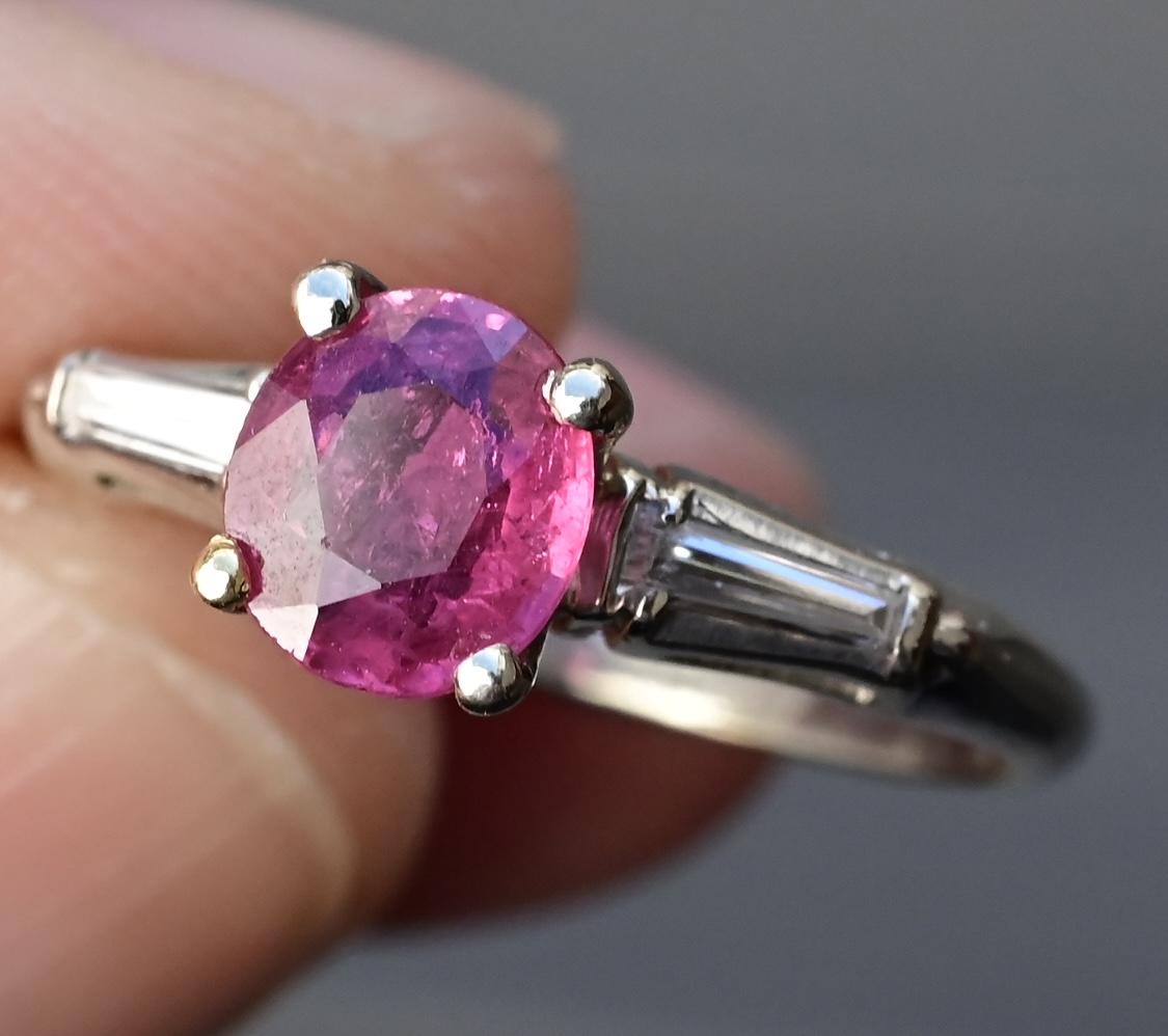 14K White Gold Ruby/Pink Sapphire & Diamond Ring – Size 5.75
