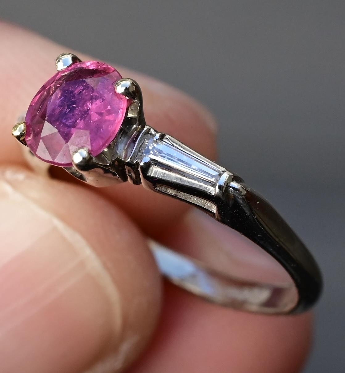 14K White Gold Ruby/Pink Sapphire & Diamond Ring – Size 5.75