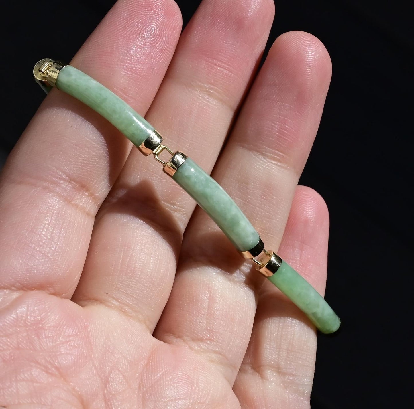 14K Gold & Green Jade Barrel Link Bracelet – 7.25”