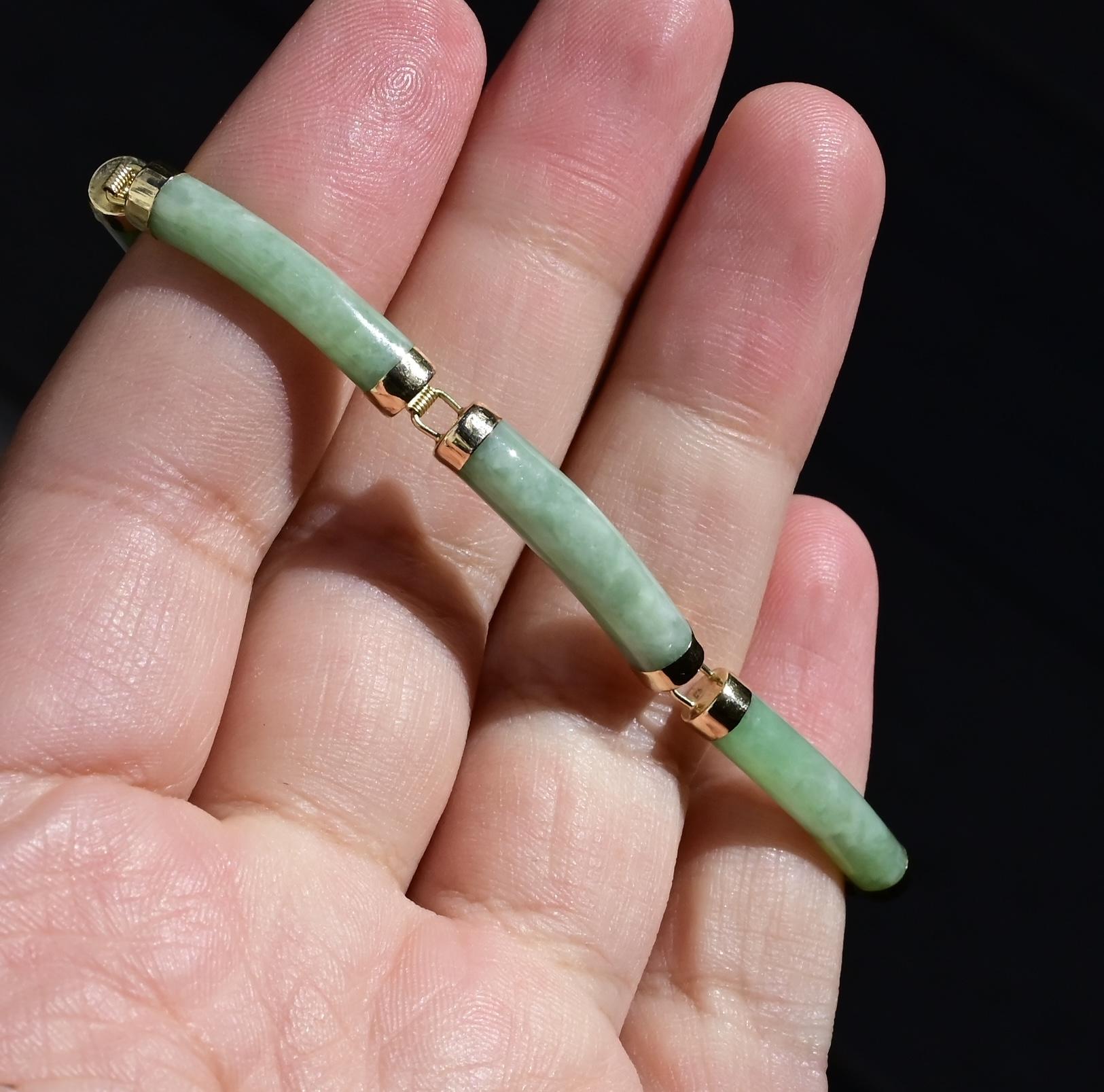 14K Gold & Green Jade Barrel Link Bracelet – 7.25”