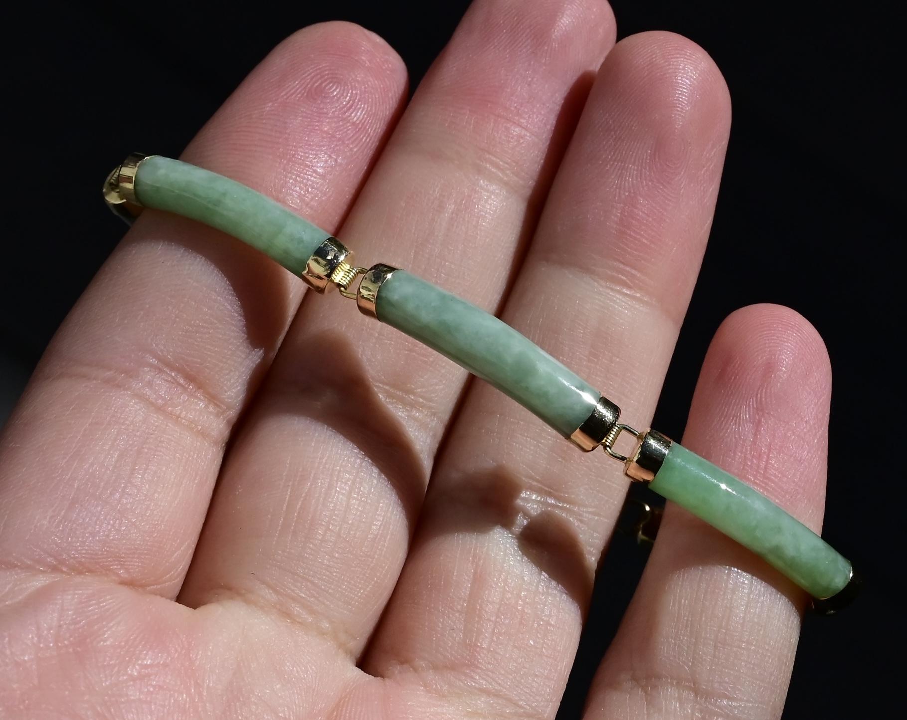 14K Gold & Green Jade Barrel Link Bracelet – 7.25”