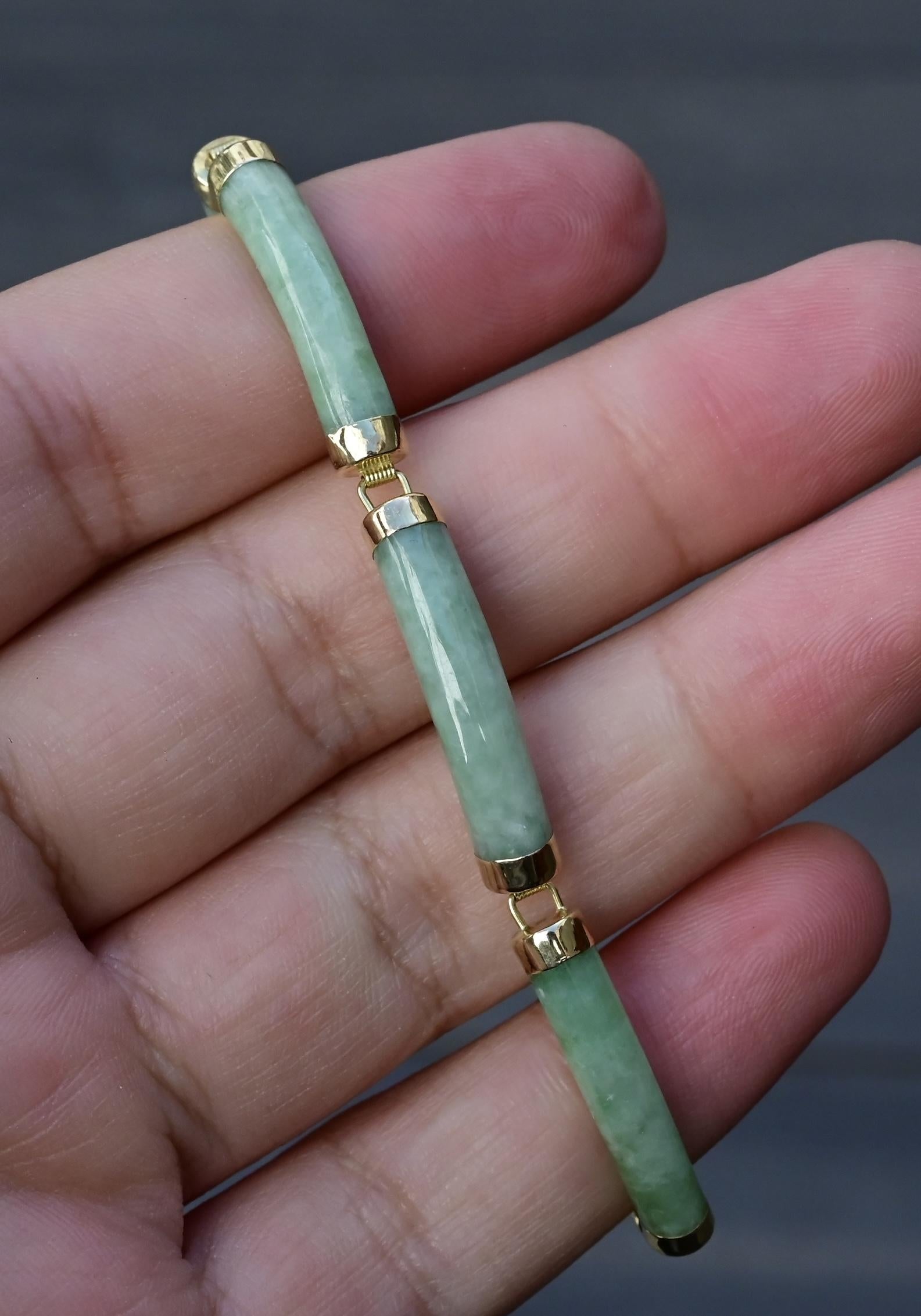 14K Gold & Green Jade Barrel Link Bracelet – 7.25”