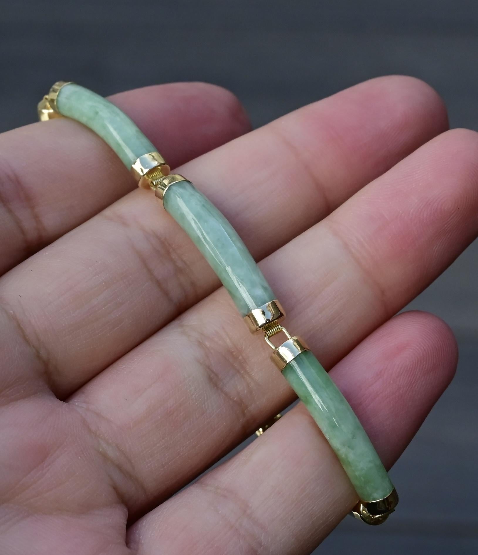 14K Gold & Green Jade Barrel Link Bracelet – 7.25”